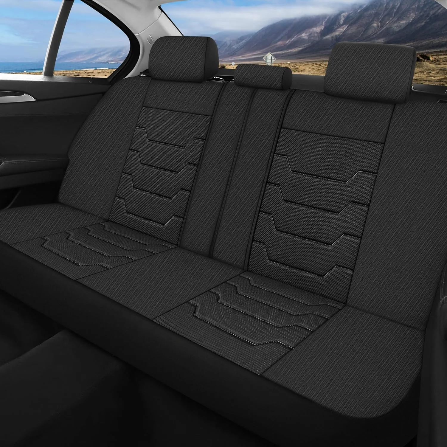 3D Air-Mesh Car Seat Covers Full Set, Breathable and Split Bench Compatible Seat Covers for Cars, Universal Car Interior Covers for Most Cars Sedan Truck SUV(Black)