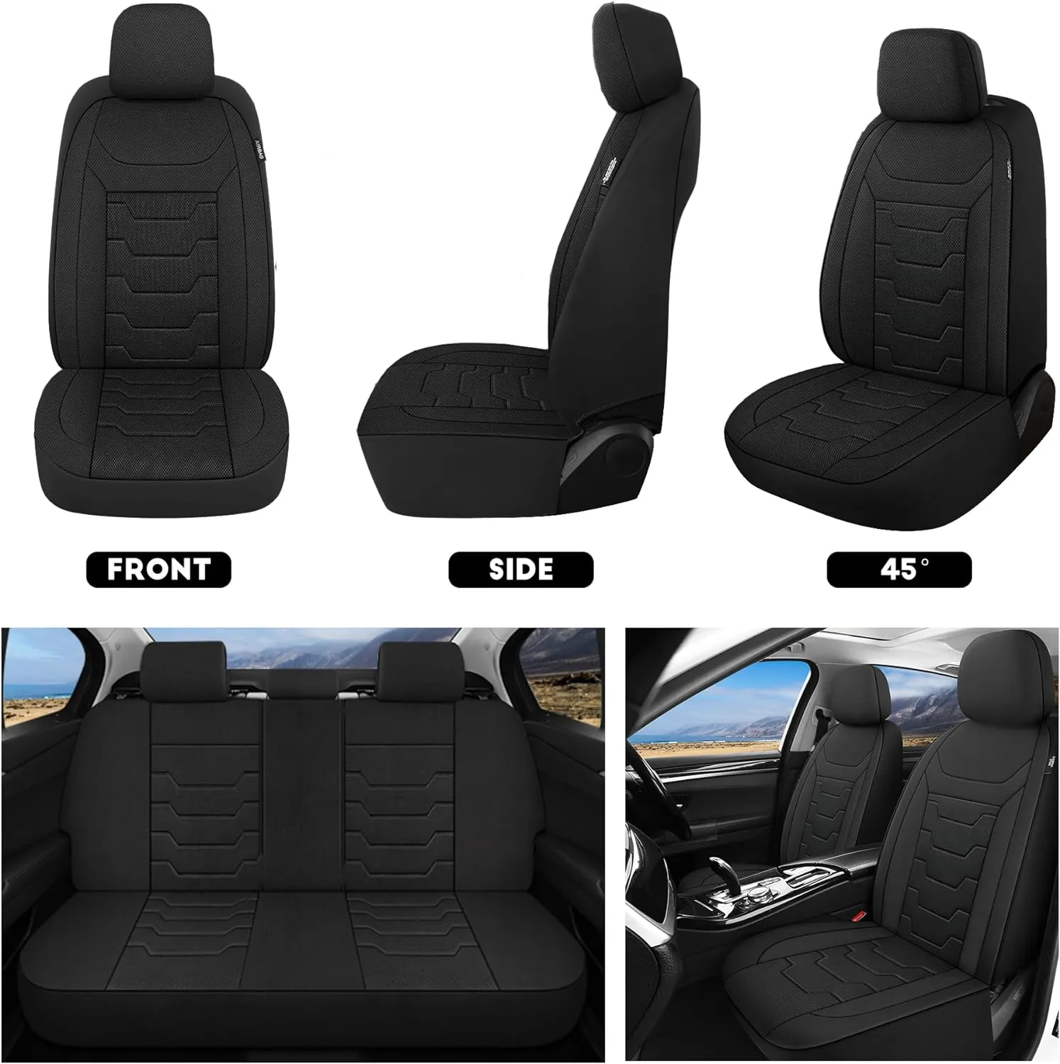 3D Air-Mesh Car Seat Covers Full Set, Breathable and Split Bench Compatible Seat Covers for Cars, Universal Car Interior Covers for Most Cars Sedan Truck SUV(Black)