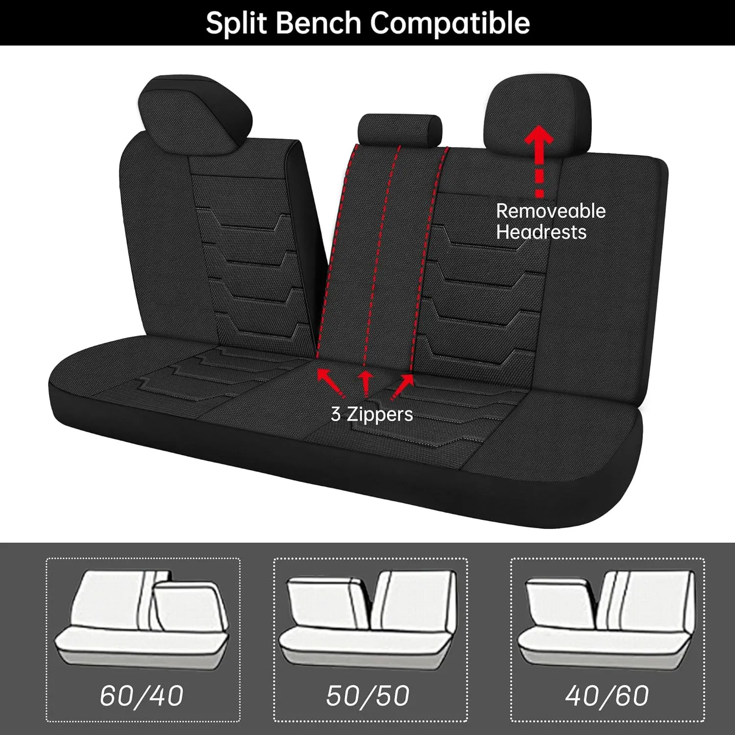 3D Air-Mesh Car Seat Covers Full Set, Breathable and Split Bench Compatible Seat Covers for Cars, Universal Car Interior Covers for Most Cars Sedan Truck SUV(Black)
