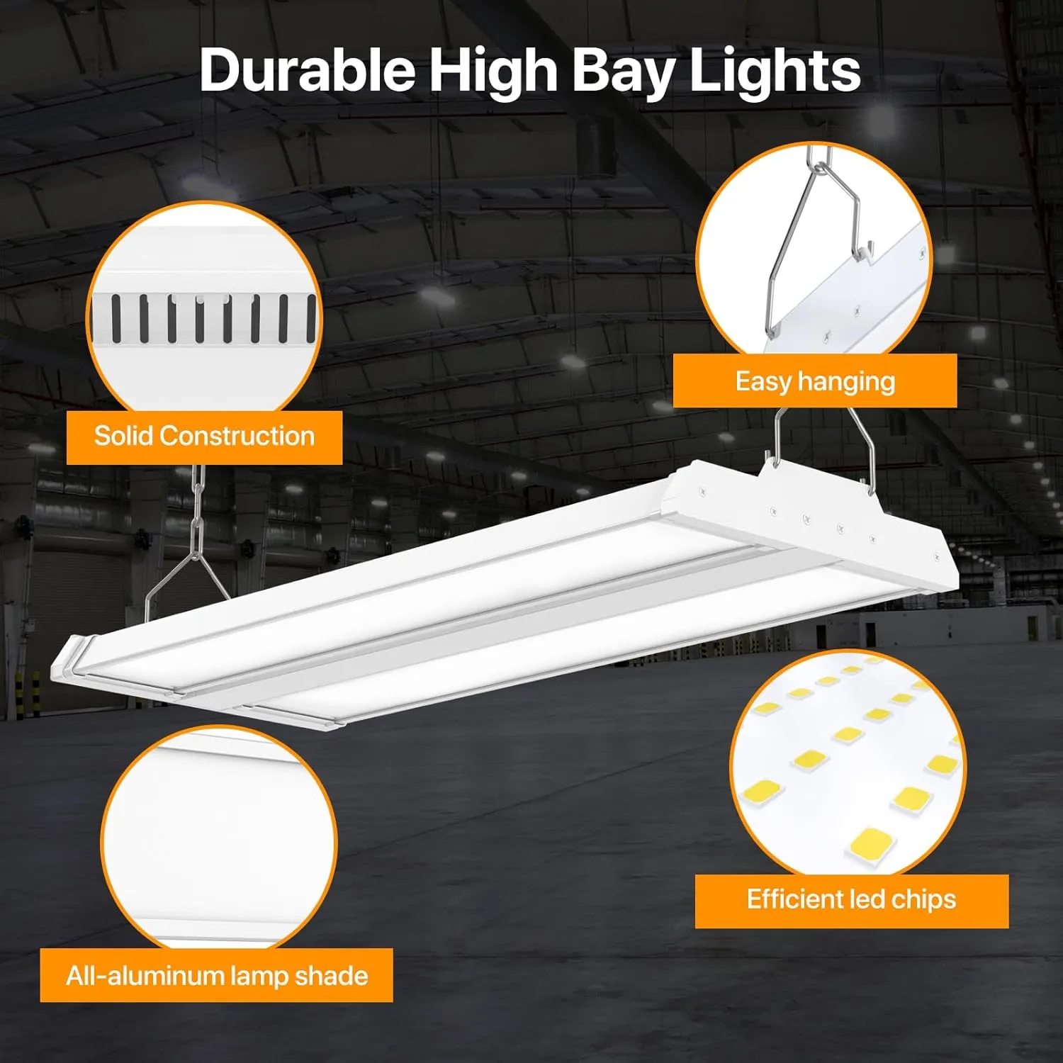 3FT High Bay Led Shop Light 300W 40500LM(135LM/W) 4000K/5000K Switchable Lens Rotatable Linear High Bay Lights 0-10V Dimmable 100-277V Hanging Commercial Lighting for Warehouse