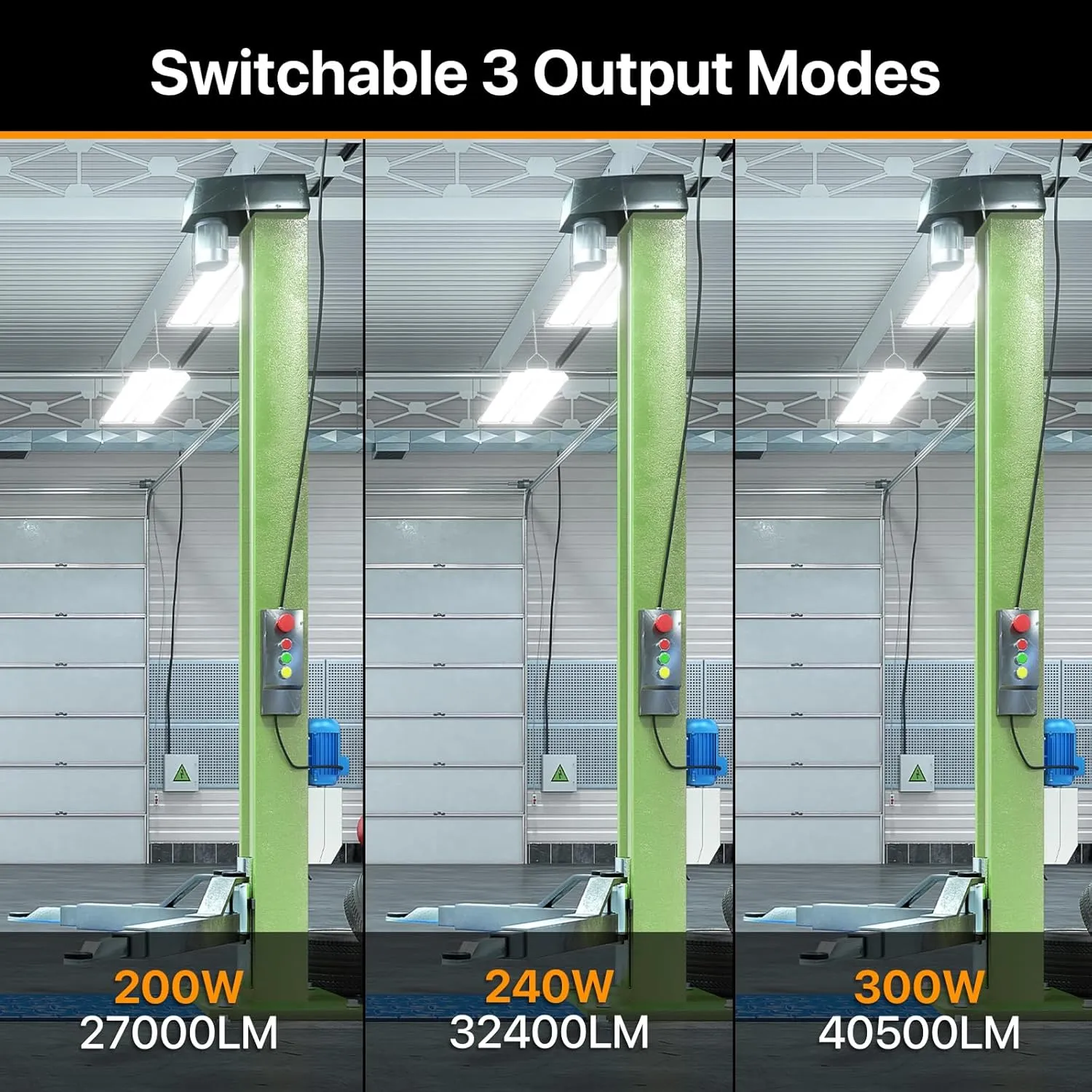 3FT High Bay Led Shop Light 300W 40500LM(135LM/W) 4000K/5000K Switchable Lens Rotatable Linear High Bay Lights 0-10V Dimmable 100-277V Hanging Commercial Lighting for Warehouse