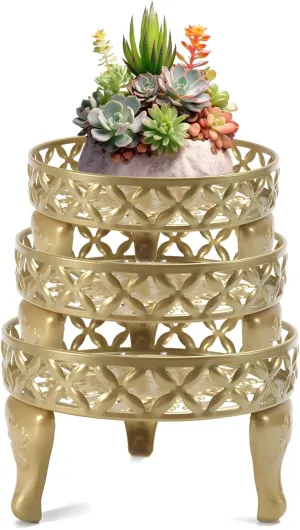 3Pack Metal Plant Stand Heavy Duty Rustproof Iron Corner Flower Pot Stand Holder Rustproof Iron Round Plant Shelf for Outdoor Indoor Garden Home in Gold