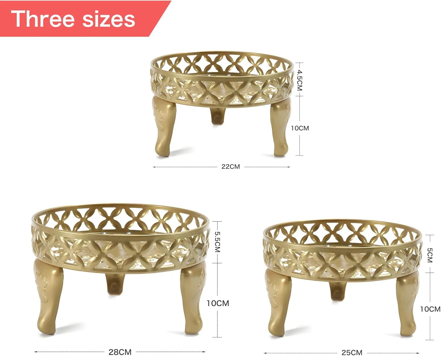 3Pack Metal Plant Stand Heavy Duty Rustproof Iron Corner Flower Pot Stand Holder Rustproof Iron Round Plant Shelf for Outdoor Indoor Garden Home in Gold