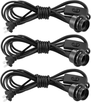 3Pack Plug in Hanging Light Kit, E26/E27 Vintage Hanging Lights with Plug in Cord, Retro Pendant Light Kit, 12FT Cord with On/Off Switch UL Listed, Plug in Pendant Light Cord for Hanging Light(Black)
