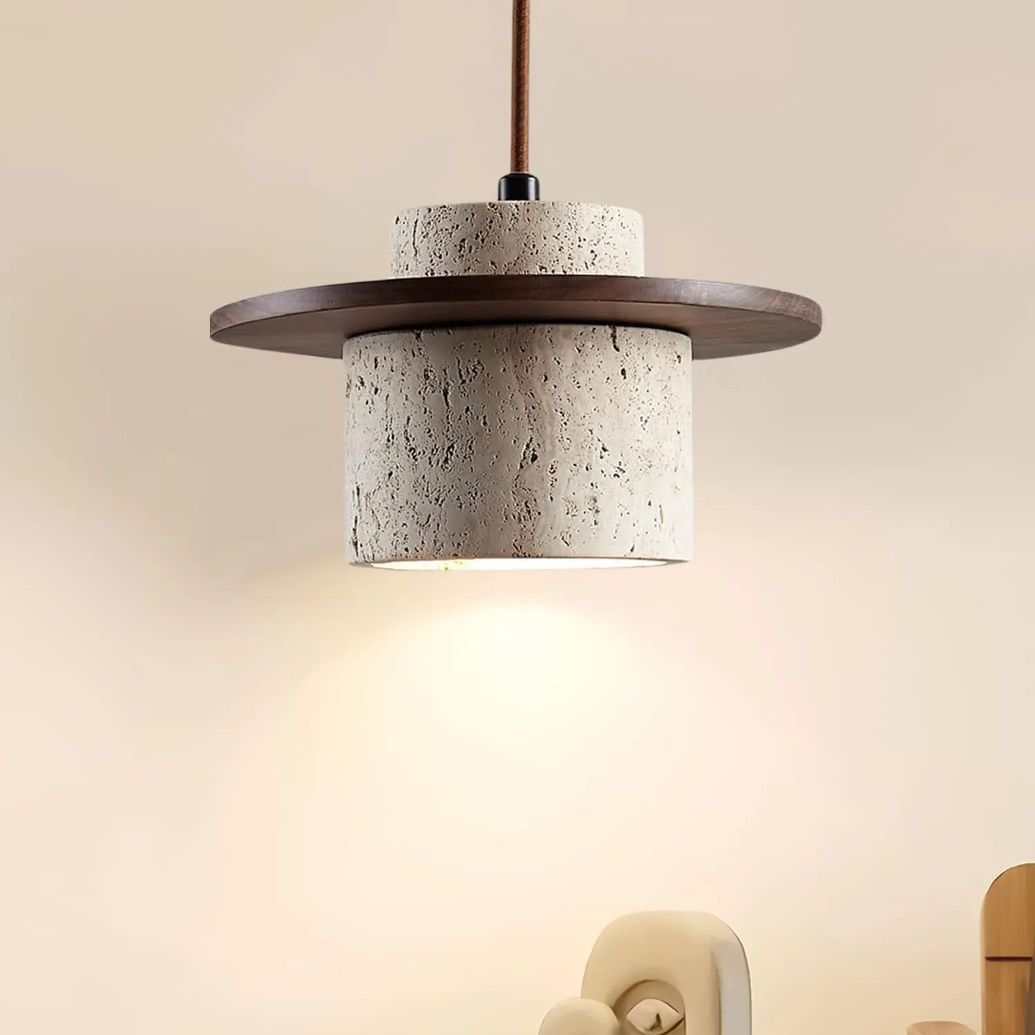 3pcs Wabi Sabi Pendant Light Nordic Natural Stone Shade Chandeliers Concrete Simple Light Fixture for Dining Room Bedside Kitchen Island Hallway