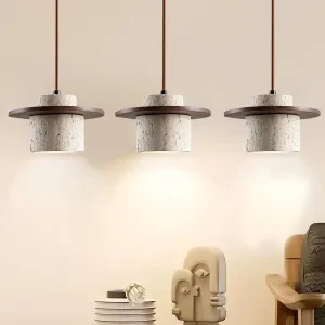 3pcs Wabi Sabi Pendant Light Nordic Natural Stone Shade Chandeliers Concrete Simple Light Fixture for Dining Room Bedside Kitchen Island Hallway