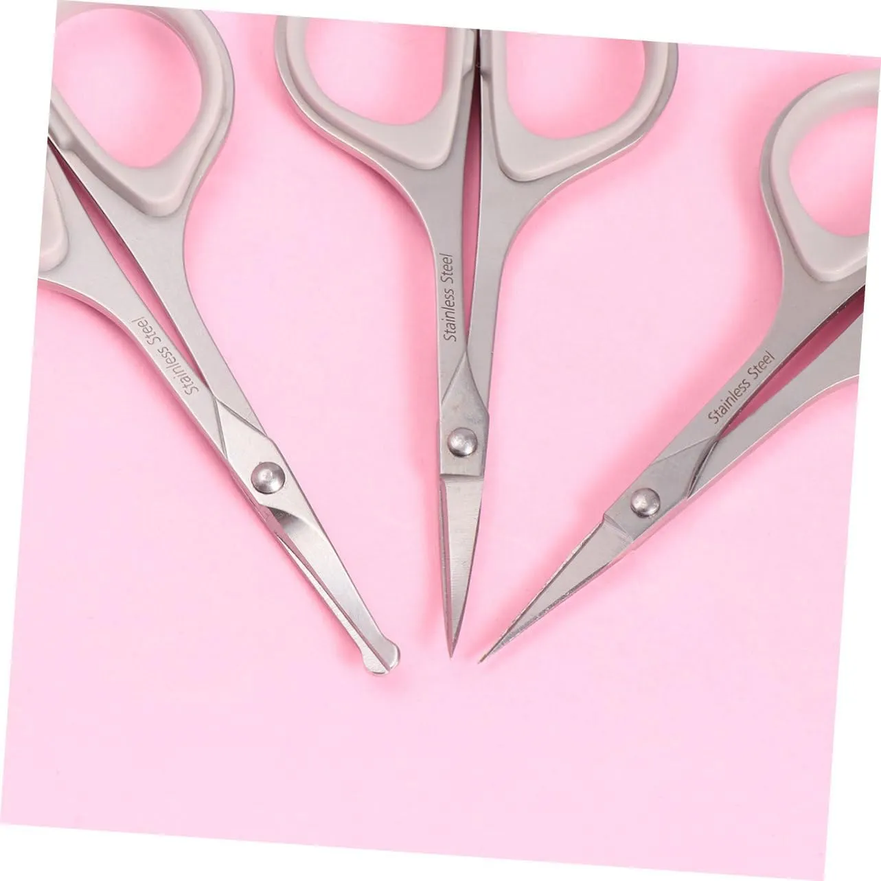 3sets Vibrissa Scissors Safety Tip Scissors -Pointed Scissors Nose Hair Scissors Round Scissor Eyebrow Hair Trimming Scissors Curved Round Trimmer Silver 3pcs*3/1105(2)