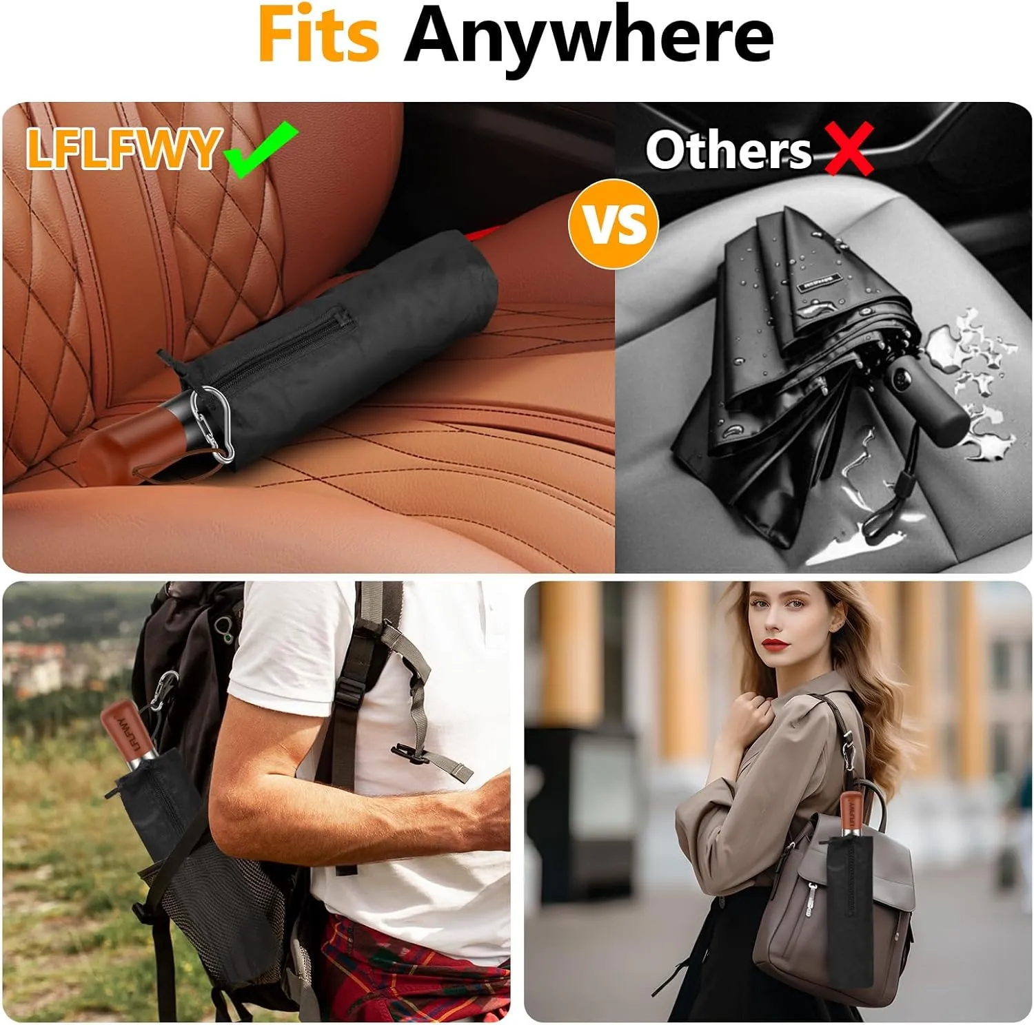 3T Wind Armor Travel Umbrella Compact Easy Auto Open Close Folding Umbrellas for Rain Windproof Umbrella for Women and Men Durable Real Wood Handle Portable Fits Backpack Car