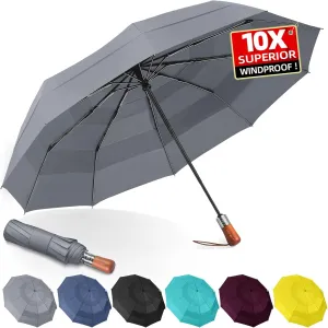 3T Wind Armor Travel Umbrella Compact Easy Auto Open Close Folding Umbrellas for Rain Windproof Umbrella for Women and Men Durable Real Wood Handle Portable Fits Backpack Car