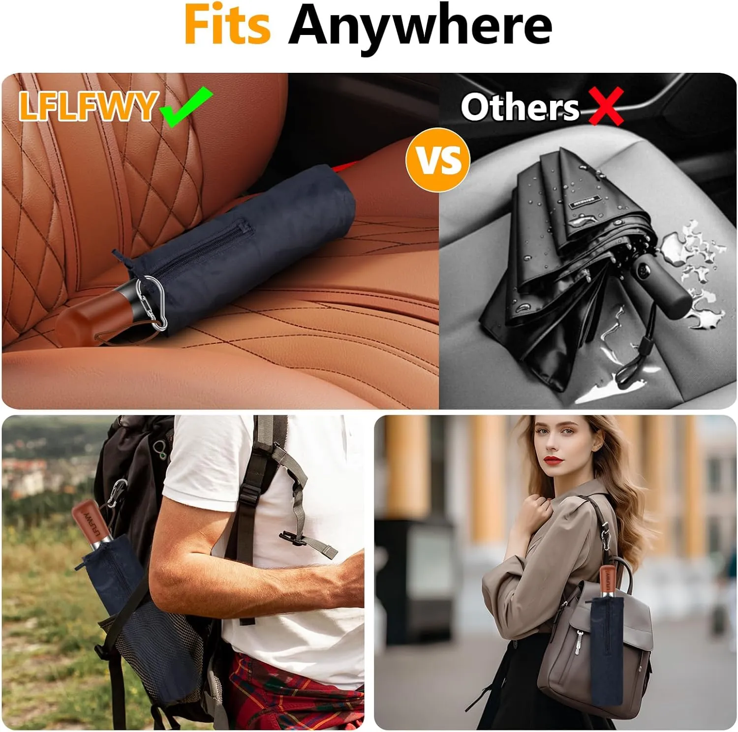 3T Wind Armor Travel Umbrella Compact Easy Auto Open Close Folding Umbrellas for Rain Windproof Umbrella for Women and Men Durable Real Wood Handle Portable Fits Backpack Car