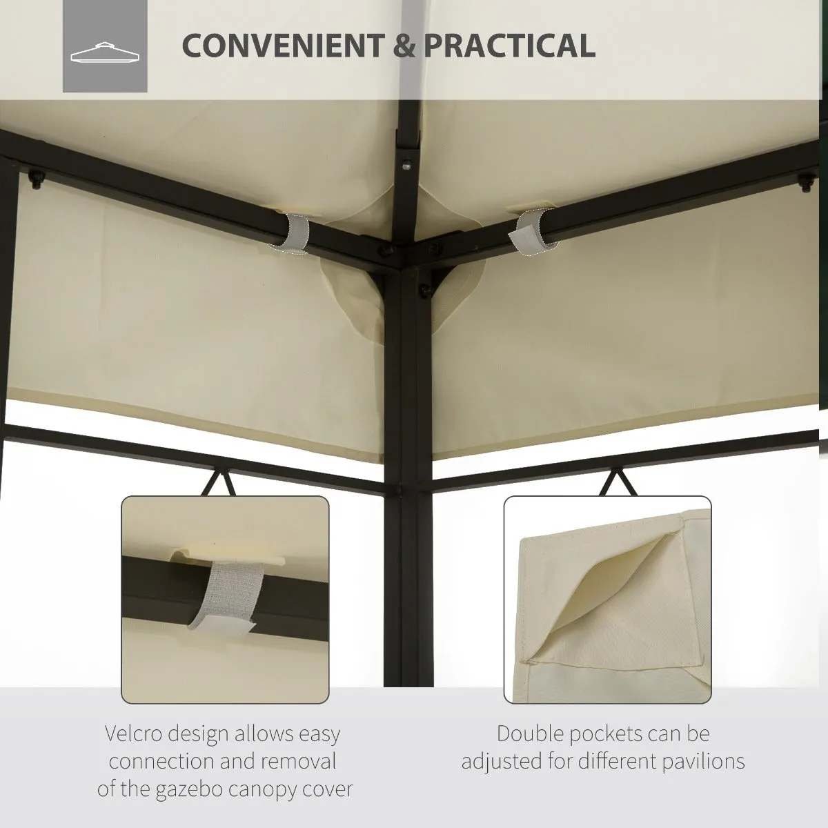 3x4m Gazebo Replacement Roof Canopy 2 Tier Top UV Cover Garden Patio Outdoor Sun Awning Shelters Cream TOP COVER ONLY