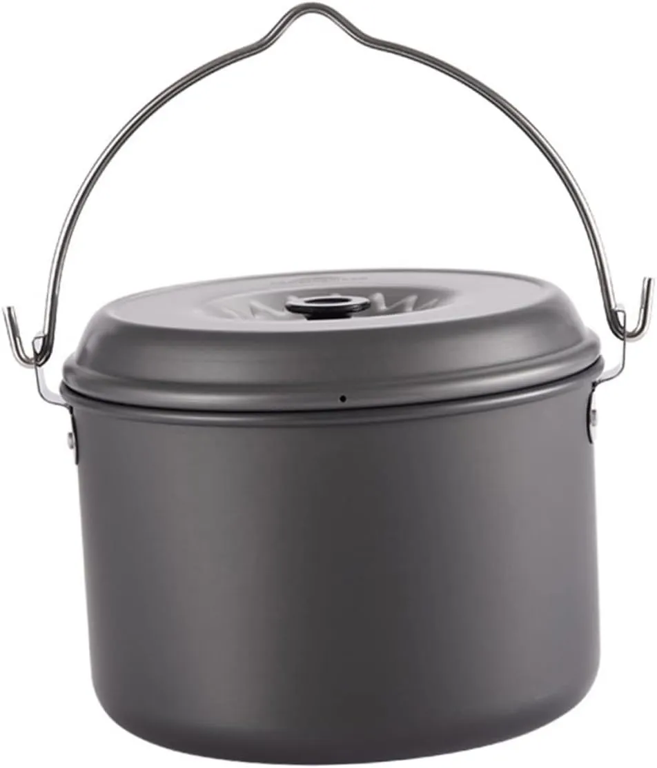 4-6 Person Portable Camping Pot Cookware Set Picnic Cooking Gear Aluminum Oxide Pot Folding Handle