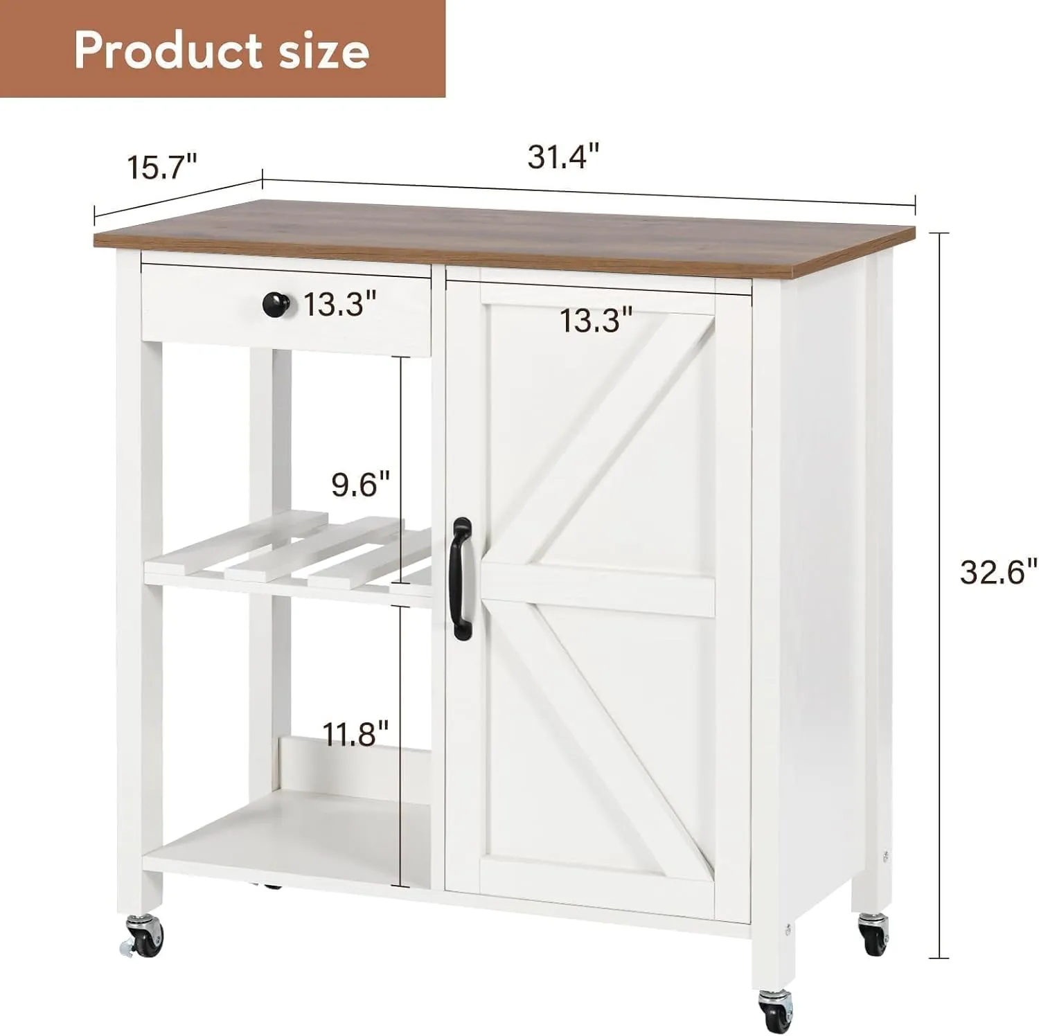 4 EVER WINNER Kitchen Island Cart with Storage, Coffee Cart with Drawer, Wine Rack, Adjustable Shelf, Island Table for Kitchen, White