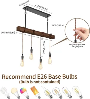 4 Light Farmhouse Kitchen Island Lighting,Rustic Chandelier for Dining Room Light,Industrial Wood Beam Light for Dining Table Kitchen Island Bar,Height Adjustable.