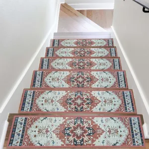 4 Pack 8" x 30" Non-Slip Carpet Stair Treads for Wooden Steps Indoor, Resistant Rugs Rubber Safety Mats for Kids Elders and Dogs
