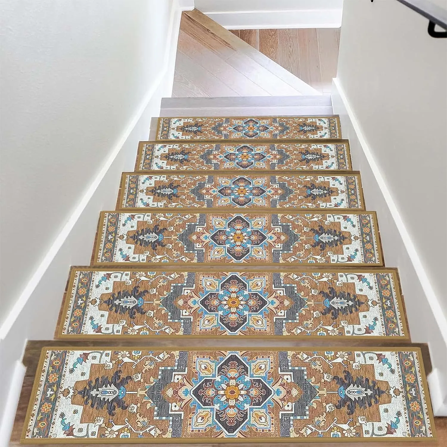 4 Pack 8" x 30" Non-Slip Carpet Stair Treads for Wooden Steps Indoor, Resistant Rugs Rubber Safety Mats for Kids Elders and Dogs