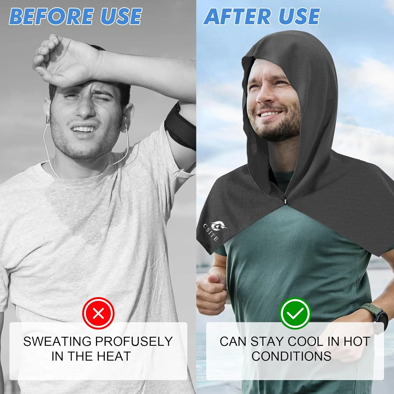 4 Pack Cooling Hoodie Towels for Neck and Face, UPF 50 Sun Protection & Instant Cooling, Ice Towels for Hot Weather, Soft Breathable Towel for Sport, Work Out, Gym, Camping & More Activities