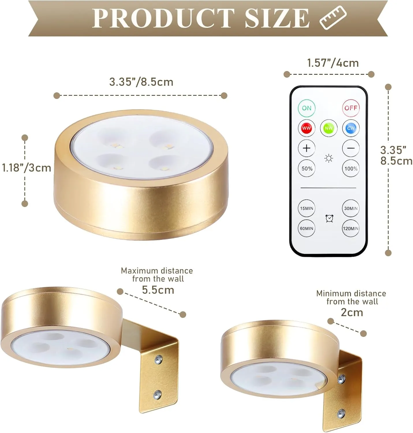 4-Pack Picture Light Battery Operated Painting Lights for Wall, Magnetic LED Display Art Light with Remote, Dimmable and Timer Portrait Light for Art Frame Artworking, Wall Decor Puck Light