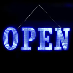 40"x14" Large LED Open Signs for Business Super Bright Unique Design Blue Open Sign with Hanging Installation for Window Stores Bar Hotel Retail Shops Salon Restaurant Office