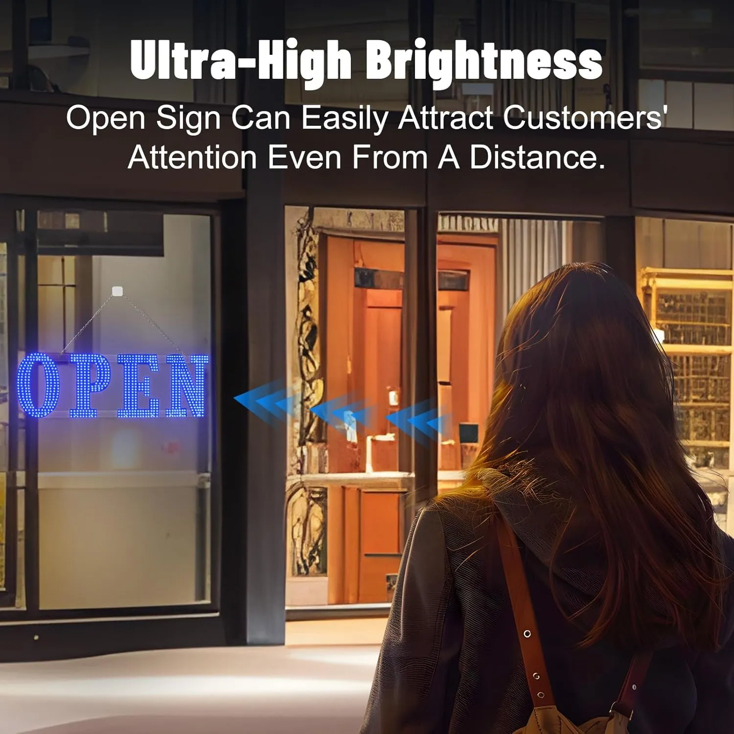 40"x14" Large LED Open Signs for Business Super Bright Unique Design Blue Open Sign with Hanging Installation for Window Stores Bar Hotel Retail Shops Salon Restaurant Office