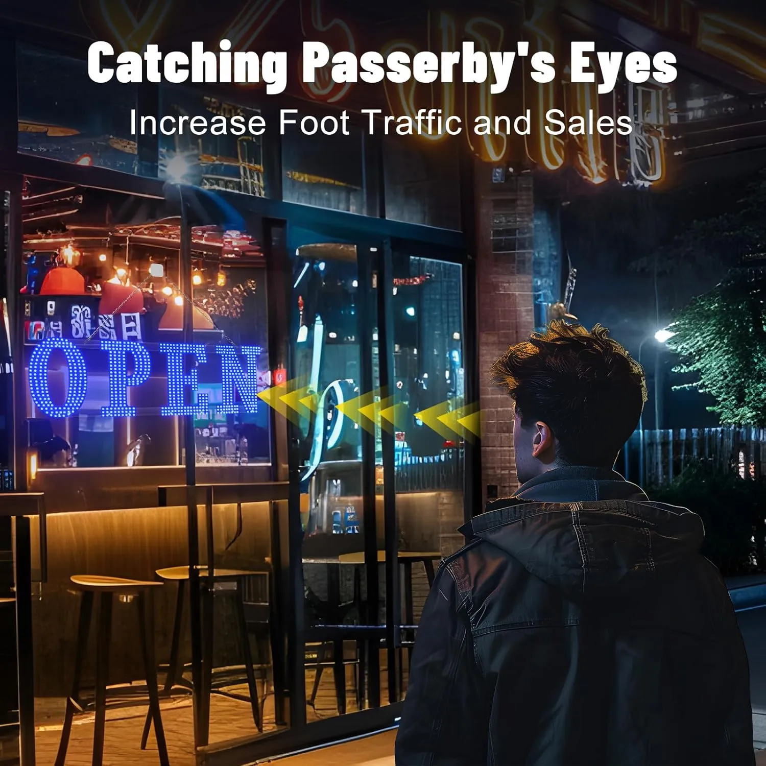 40"x14" Large LED Open Signs for Business Super Bright Unique Design Blue Open Sign with Hanging Installation for Window Stores Bar Hotel Retail Shops Salon Restaurant Office