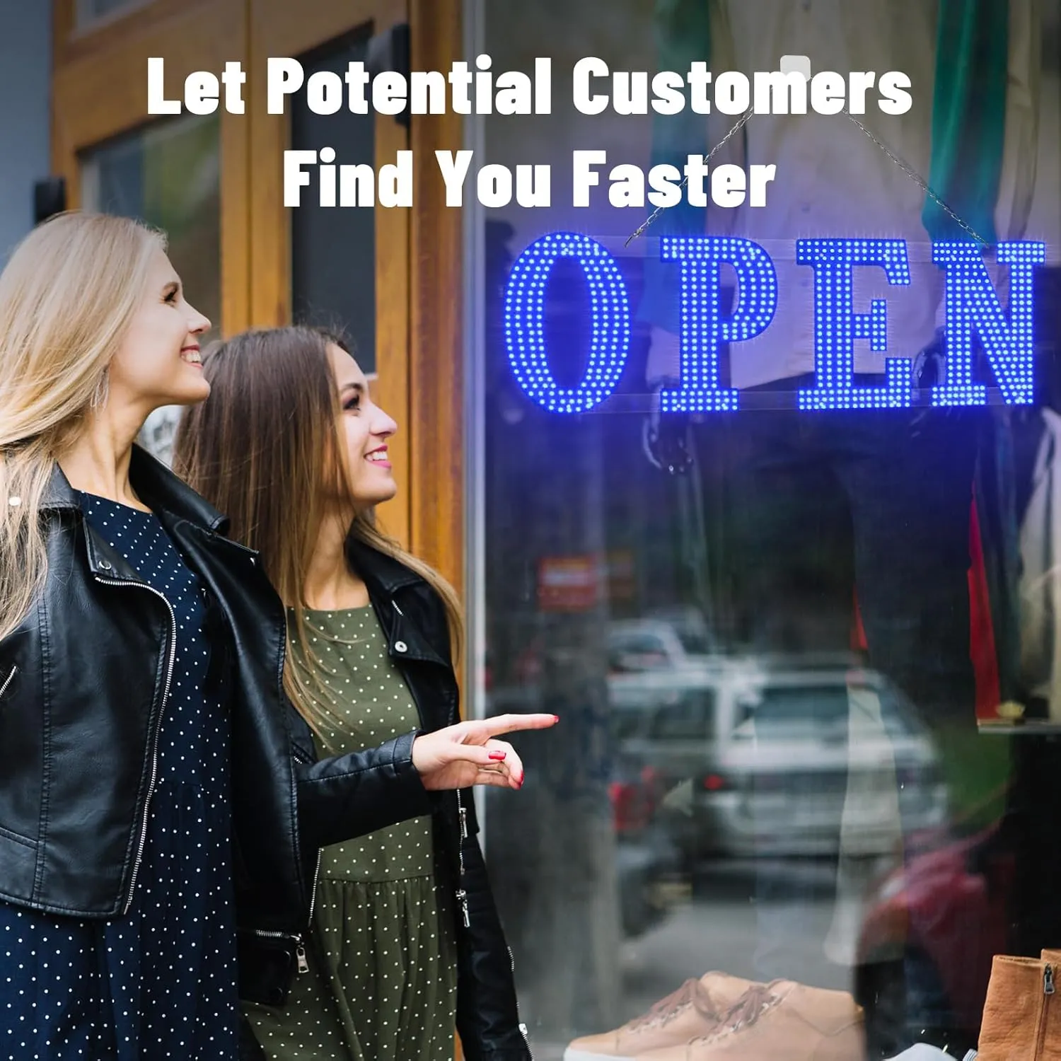 40"x14" Large LED Open Signs for Business Super Bright Unique Design Blue Open Sign with Hanging Installation for Window Stores Bar Hotel Retail Shops Salon Restaurant Office