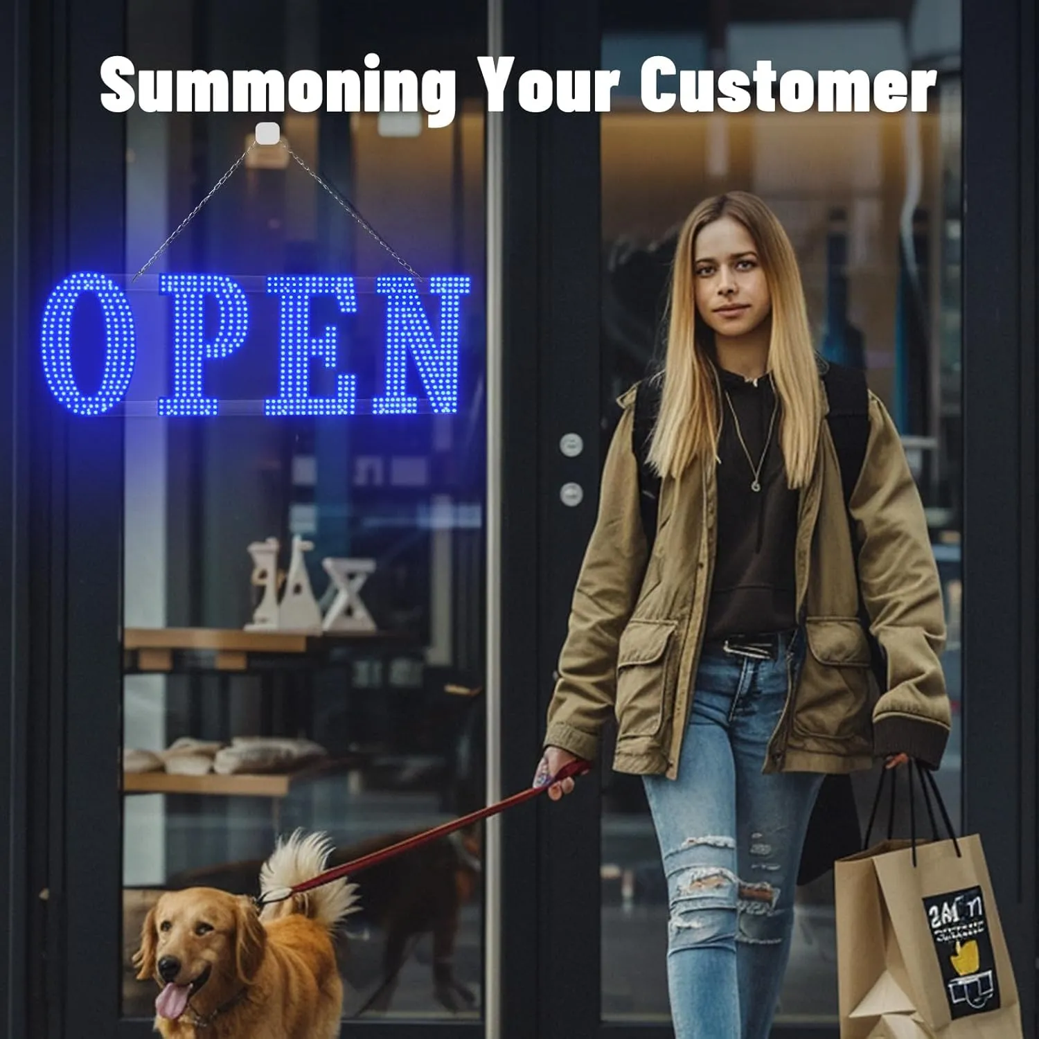 40"x14" Large LED Open Signs for Business Super Bright Unique Design Blue Open Sign with Hanging Installation for Window Stores Bar Hotel Retail Shops Salon Restaurant Office