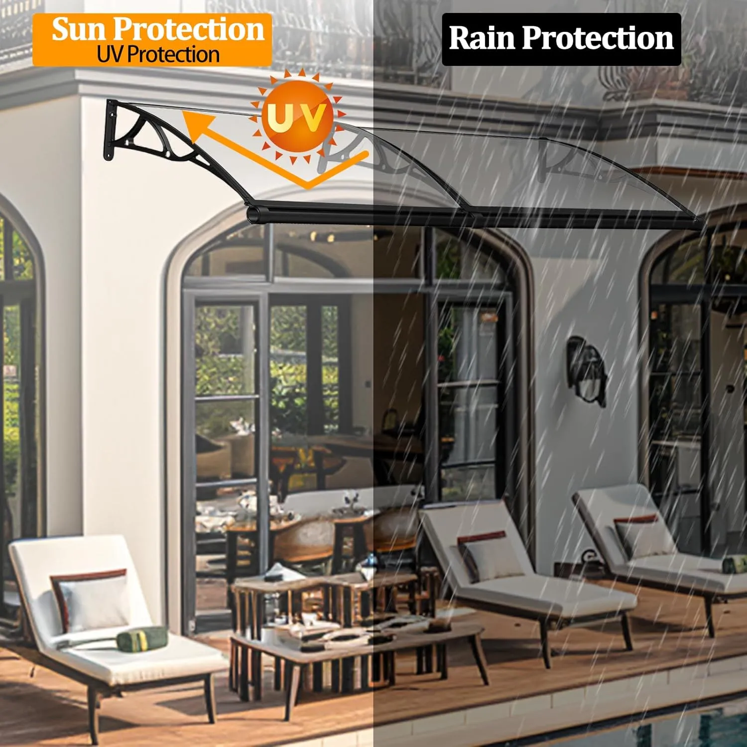 40x80 in Window Door Awning - Durable Aluminum Canopy with Polycarbonate Panels | UV Block, Rain & Snow Resistant | Ultra - Easy Installation for Outdoor Sun Shutter Protection