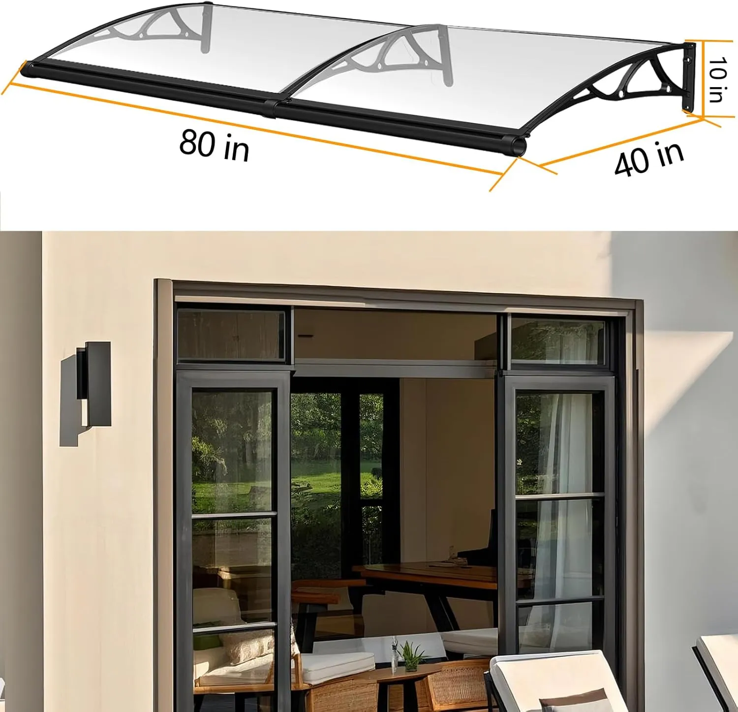 40x80 in Window Door Awning - Durable Aluminum Canopy with Polycarbonate Panels | UV Block, Rain & Snow Resistant | Ultra - Easy Installation for Outdoor Sun Shutter Protection
