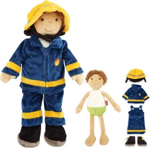 42859 Firefighter Learning Doll, Plush Doll for Dressing and Stripping: Buttons, Velcro, Zipper: Fun, Learning, Cuddling - for Children from 12 Months Once, Multicolor/Firefighter 45