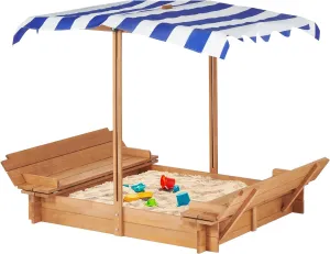 46'' Wooden Kids Sandbox with Adjustable Cover – 2 Foldable Bench Seats, UV-Blocking Canopy, 260 lbs Sand Capacity – Cedar Wood Outdoor Play for 3-8 Year Olds