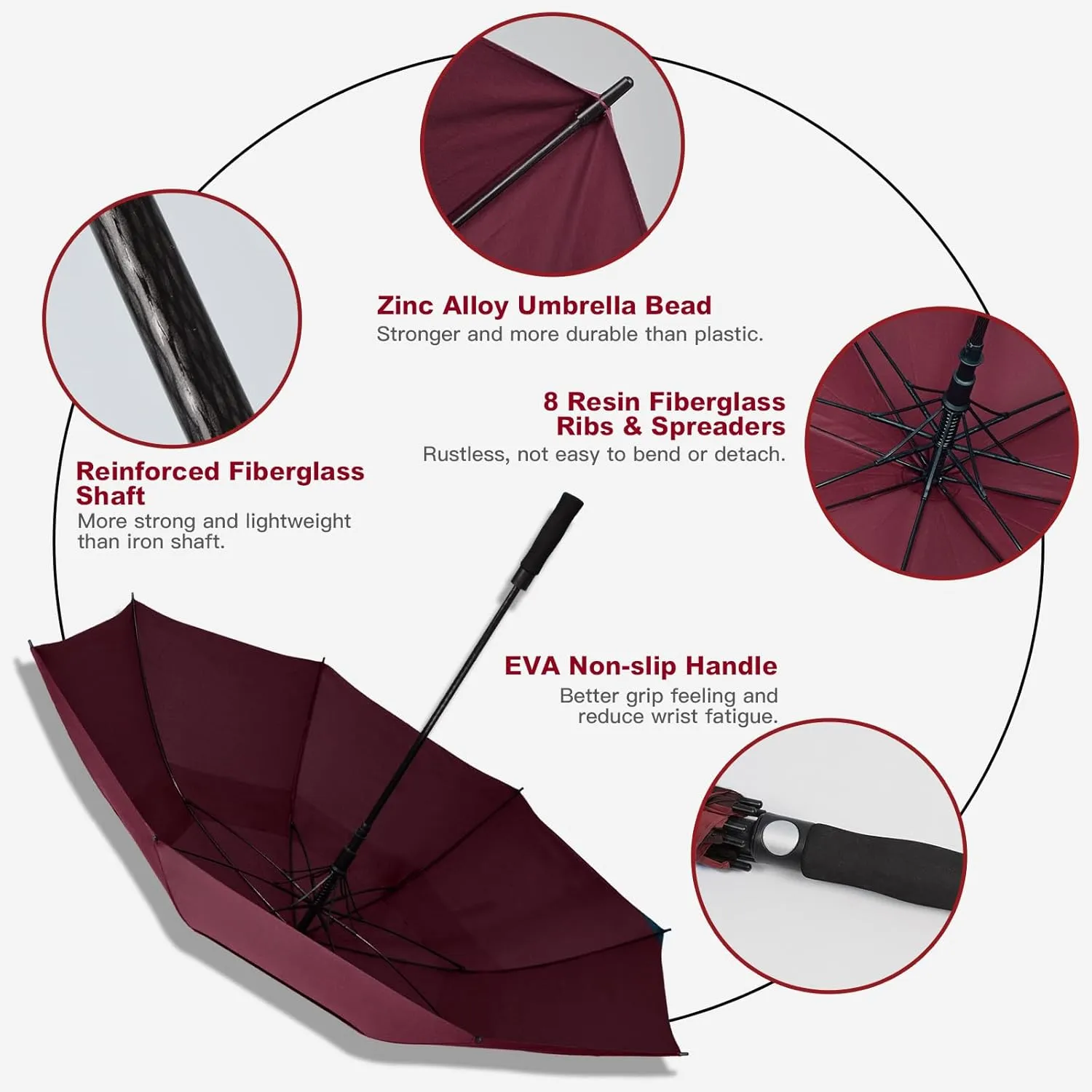 47/54 Inch Ventilated Double Canopy Windproof Stick Umbrellas for Rain, Automatic Open Golf Umbrella – Available in for Adults, Kids, Outdoor Enthusiasts