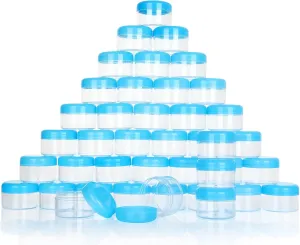 50 Pieces Empty Plastic Sample Jars, 50g Clear Cosmetic Containers Jars with Blue Lids, 1.8 OZ Sample Containers Makeup Jars for Cream, Lip Balm, Lip Scrub, Ointments - BPA Free