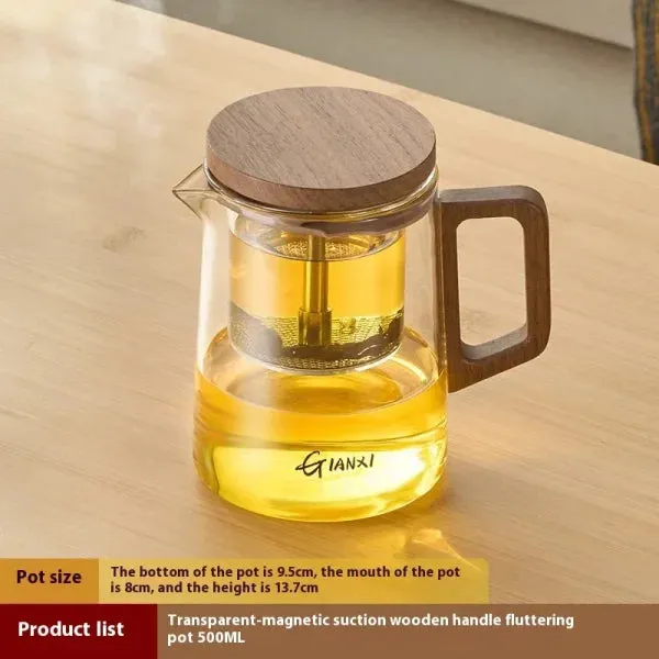 500ML Magnetic Suction Teapot – High Temperature Resistant Glass Tea Brewing Kettle