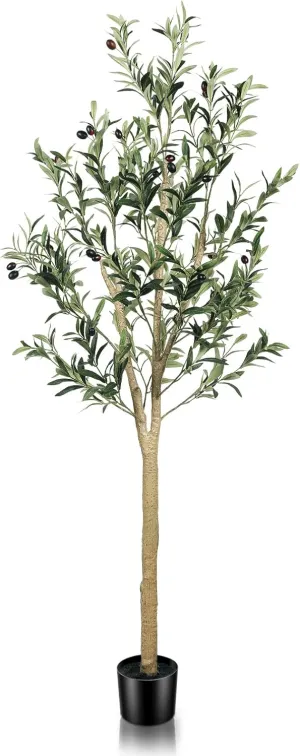 5ft(60") Olive Tree Artificial Indoor, Fake Potted Olive Tree with Planter Large Faux Olive Branches and Fruits Artificial Tree for Home Office Decor