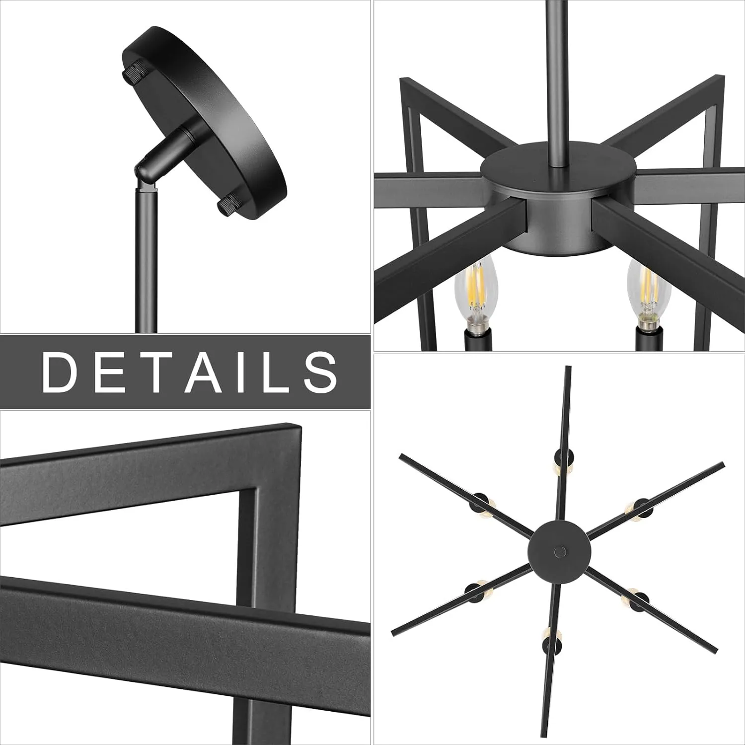 6-Light Black Chandelier,Dining Room Light Fixture Geometric Metal Modern Chandelier,Hanging Industrial Chandelier for Dining Room Kitchen Island Entryway Stairway Foyer Hallway.