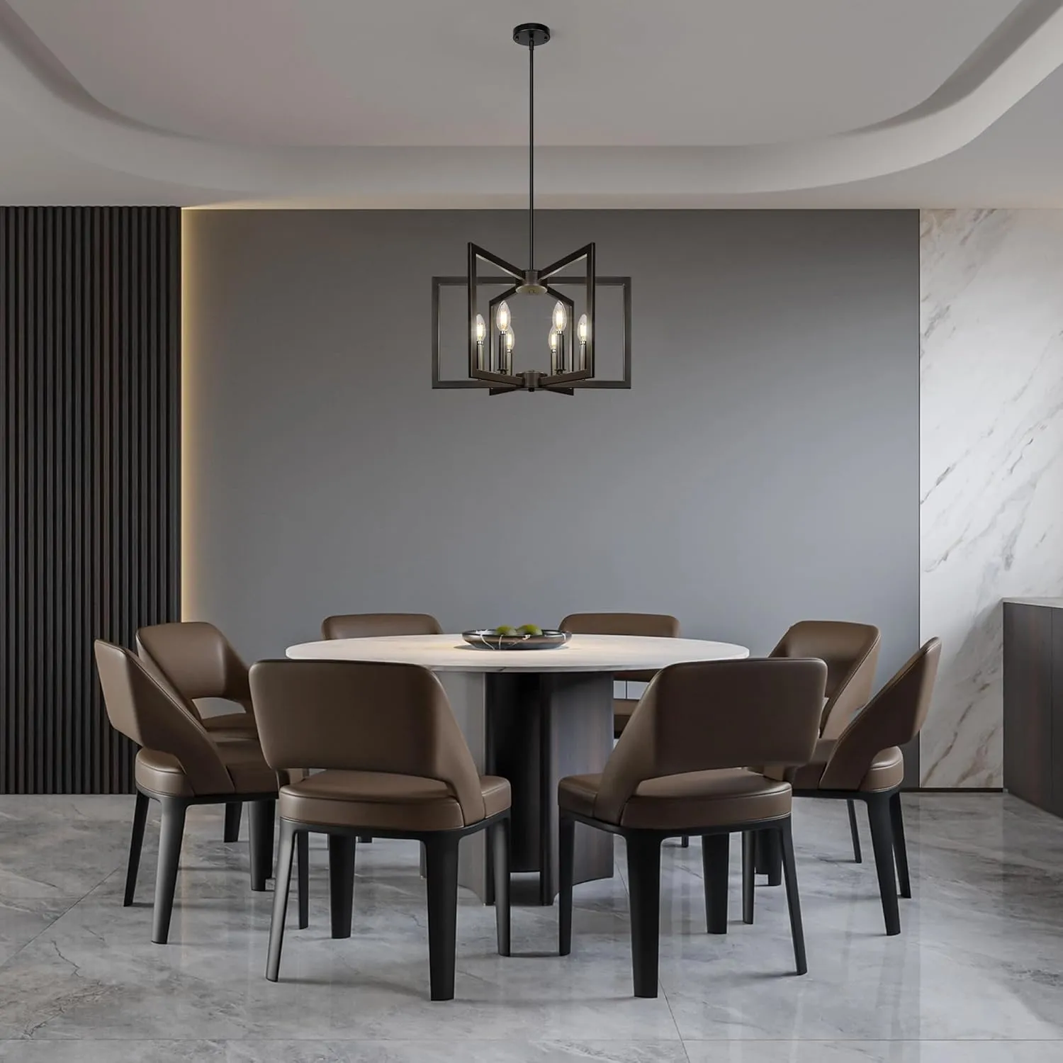 6-Light Black Chandelier,Dining Room Light Fixture Geometric Metal Modern Chandelier,Hanging Industrial Chandelier for Dining Room Kitchen Island Entryway Stairway Foyer Hallway.