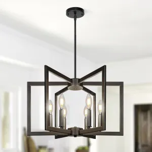 6-Light Black Chandelier,Dining Room Light Fixture Geometric Metal Modern Chandelier,Hanging Industrial Chandelier for Dining Room Kitchen Island Entryway Stairway Foyer Hallway.