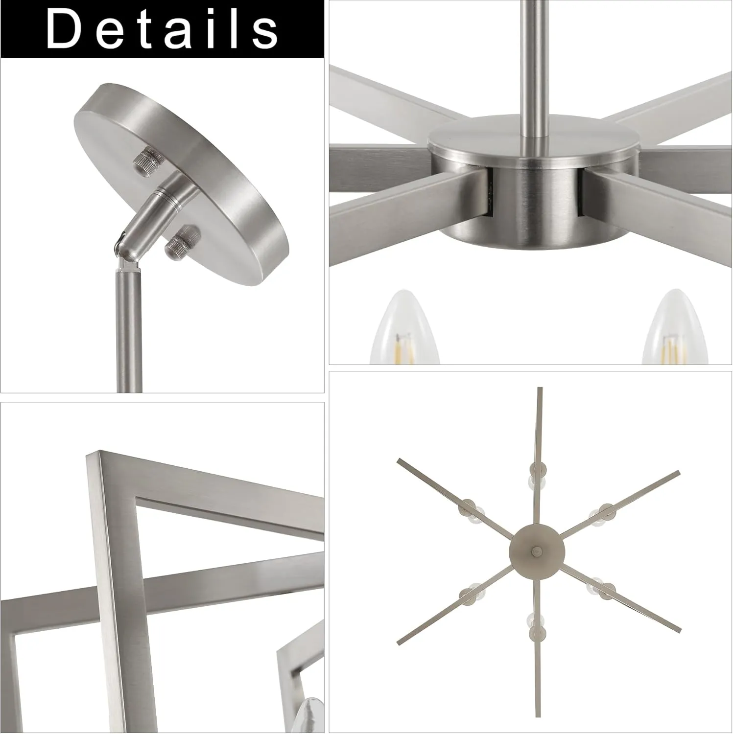 6-Light Modern Metal Geometric Chandelier，Kitchen Island Brushed Nickel Lighting Fixtures，Entryway Light Fixture Hanging Brushed Nickel，Farmhouse for Dining Room Chandelier