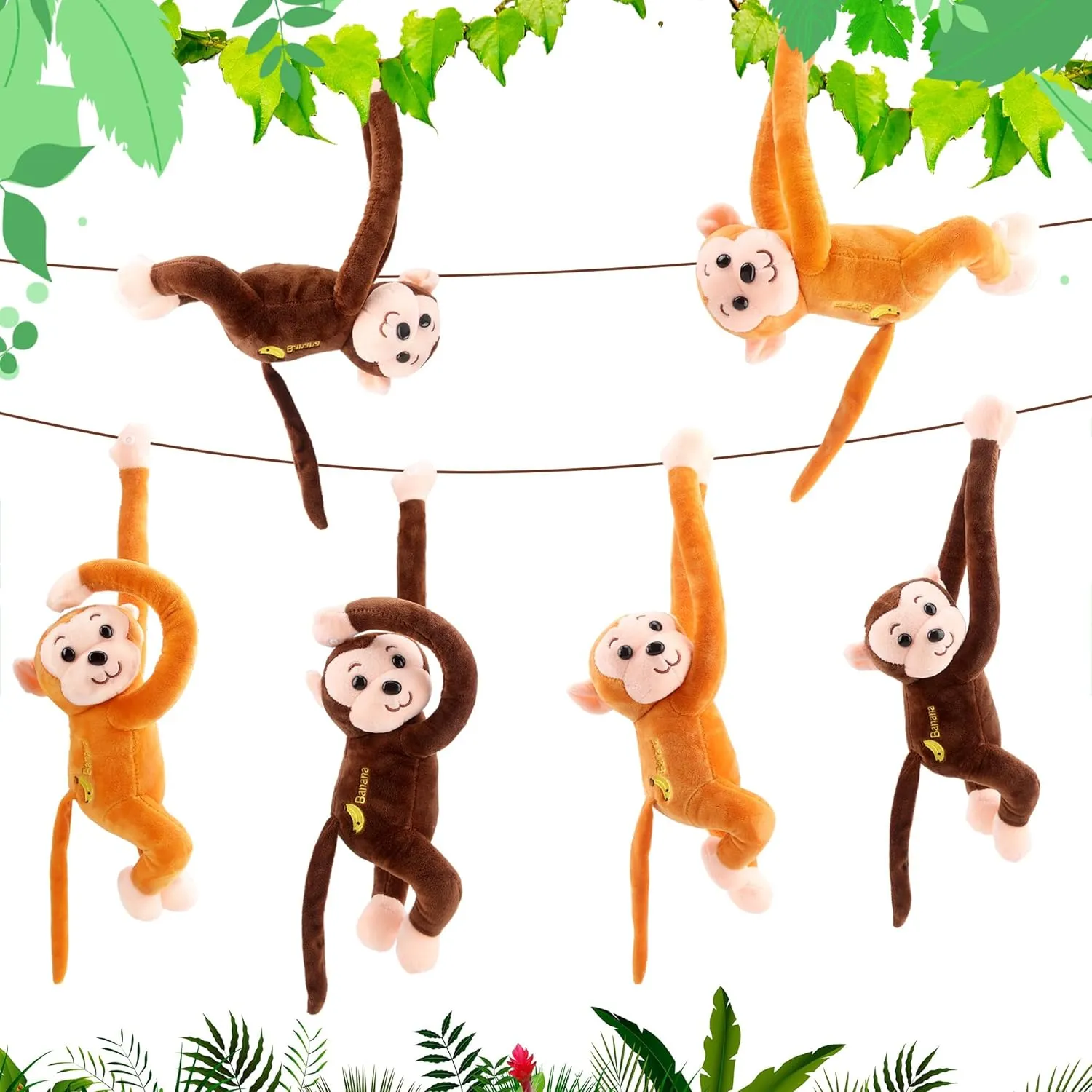 6 Pack 18 Inch Hanging Monkey Stuffed Animal Toys Cute Soft Plush Hanging Monkey Lifelike Monkey Plush Toys for Animal Party Favors Birthday Christmas Easter Gift