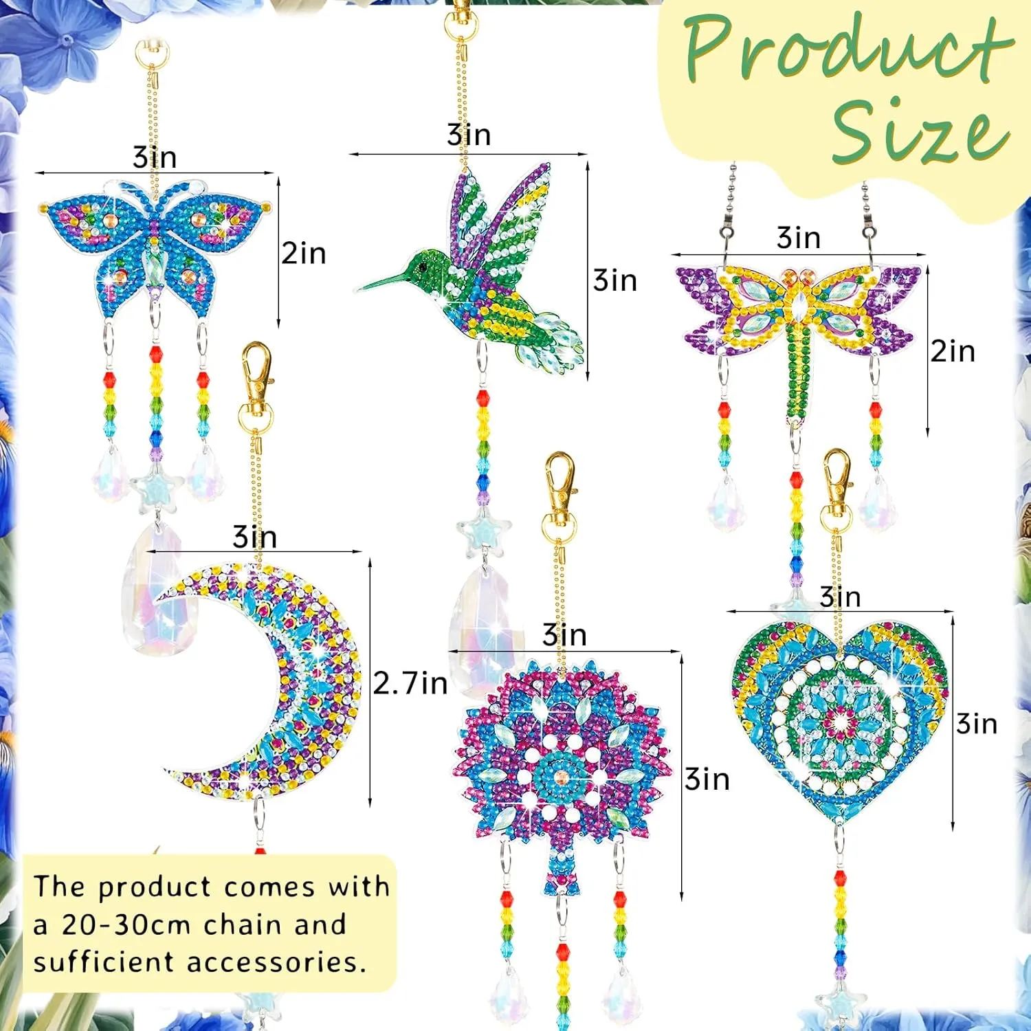 6 Pcs Diamonds Paintings Suncatcher, Double Sided 3D Diamonds Paintings Wind Chime Paint by Number, Diamond Paintings Hanging Ornaments for Adults Home Garden