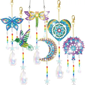 6 Pcs Diamonds Paintings Suncatcher, Double Sided 3D Diamonds Paintings Wind Chime Paint by Number, Diamond Paintings Hanging Ornaments for Adults Home Garden