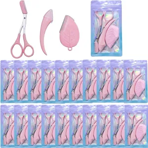 60Pcs Eyebrow Scissors Set in 20 Gift Bags,Curved Eyebrow Razor,Leaf Eye Brow Trimmers and Eyebrow Scissors with Comb 20 Pieces Each for Women (Pink 60pcs20sets)