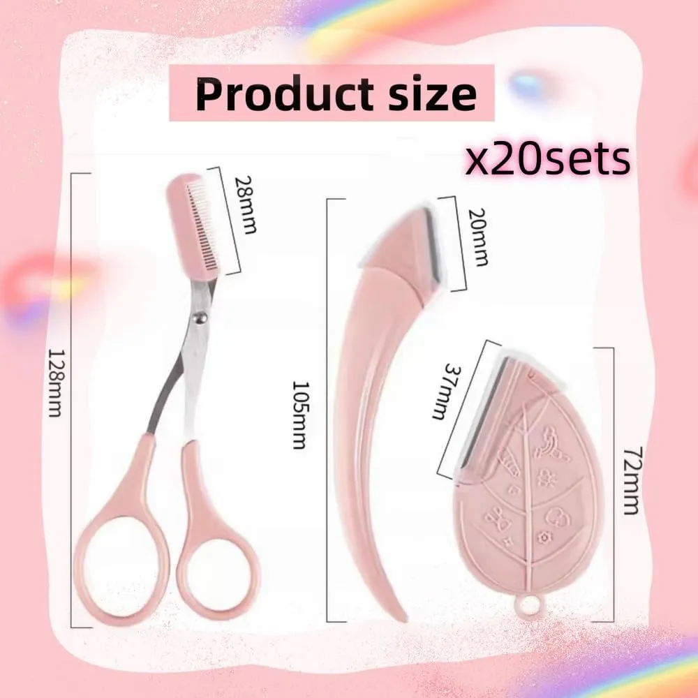 60Pcs Eyebrow Scissors Set in 20 Gift Bags,Curved Eyebrow Razor,Leaf Eye Brow Trimmers and Eyebrow Scissors with Comb 20 Pieces Each for Women (Pink 60pcs20sets)