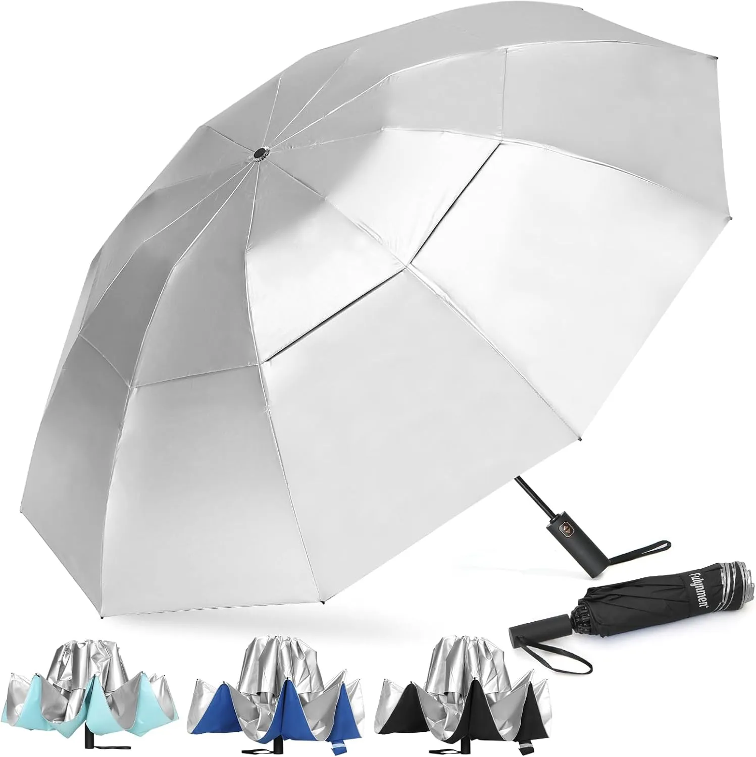 62/54/46 Inch Umbrellas for Rain Large Travel Compact Golf Umbrella Inverted Windproof Double Canopy 10 Ribs Automatic Open/Close UPF50  Sun UV Protection