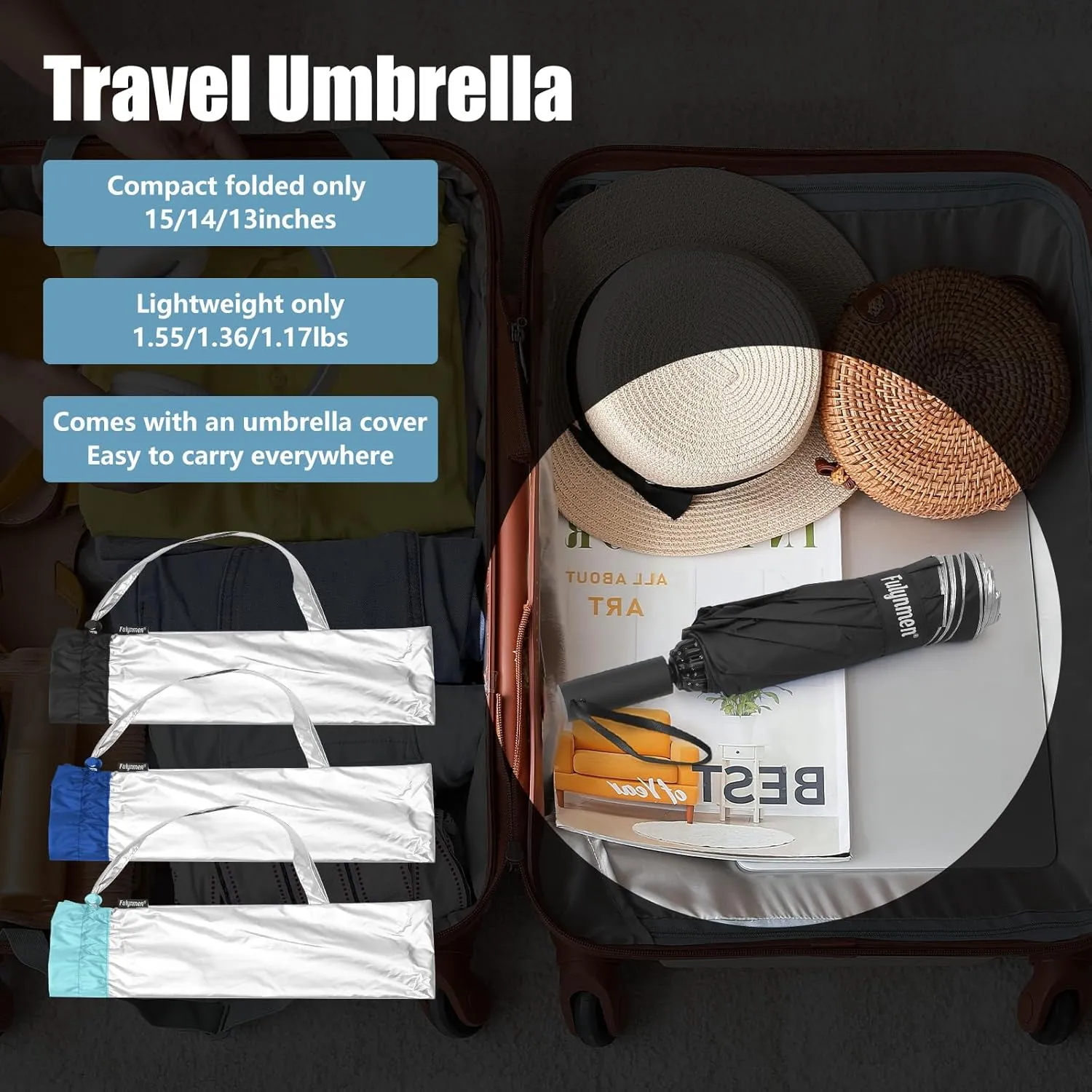 62/54/46 Inch Umbrellas for Rain Large Travel Compact Golf Umbrella Inverted Windproof Double Canopy 10 Ribs Automatic Open/Close UPF50  Sun UV Protection