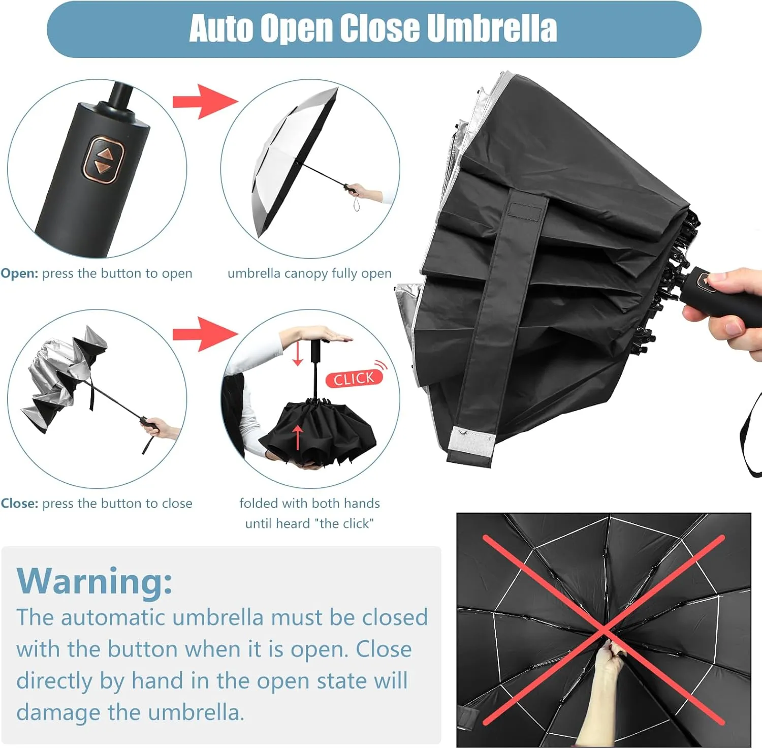 62/54/46 Inch Umbrellas for Rain Large Travel Compact Golf Umbrella Inverted Windproof Double Canopy 10 Ribs Automatic Open/Close UPF50  Sun UV Protection