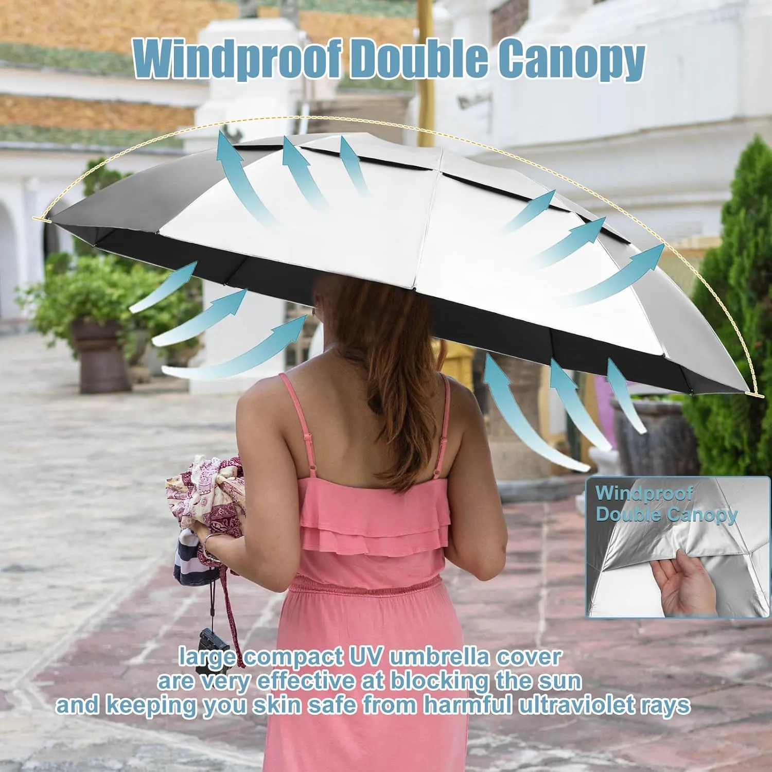 62/54/46 Inch Umbrellas for Rain Large Travel Compact Golf Umbrella Inverted Windproof Double Canopy 10 Ribs Automatic Open/Close UPF50  Sun UV Protection