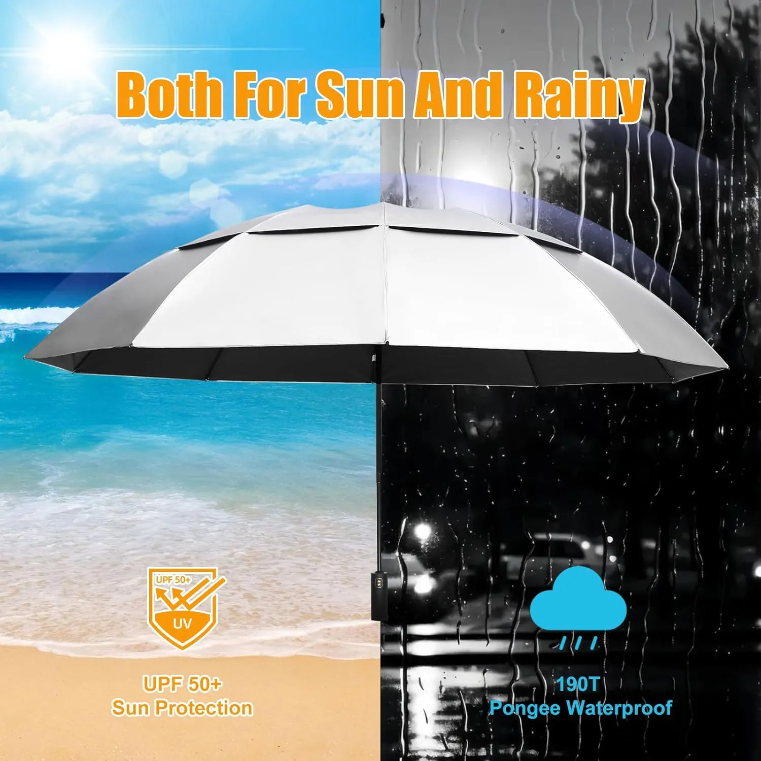 62/54/46 Inch Umbrellas for Rain Large Travel Compact Golf Umbrella Inverted Windproof Double Canopy 10 Ribs Automatic Open/Close UPF50  Sun UV Protection