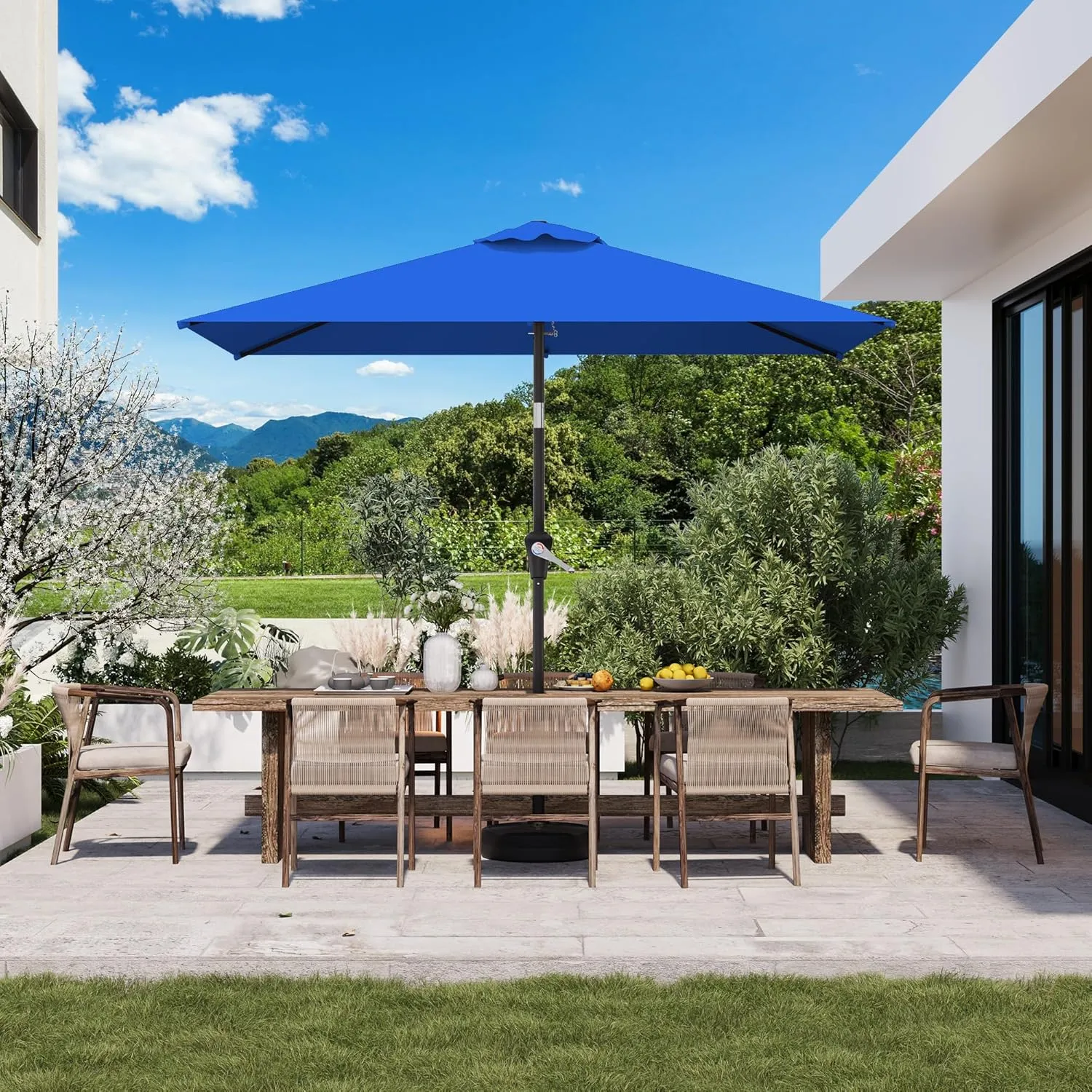 6.5' x 10' Rectangular Patio Umbrellas for Outdoor, Outdoor Table Umbrella, Large Outdoor Patio Umbrellas with 6 Sturdy Ribs for Market, Garden, Pool (Royal Blue)